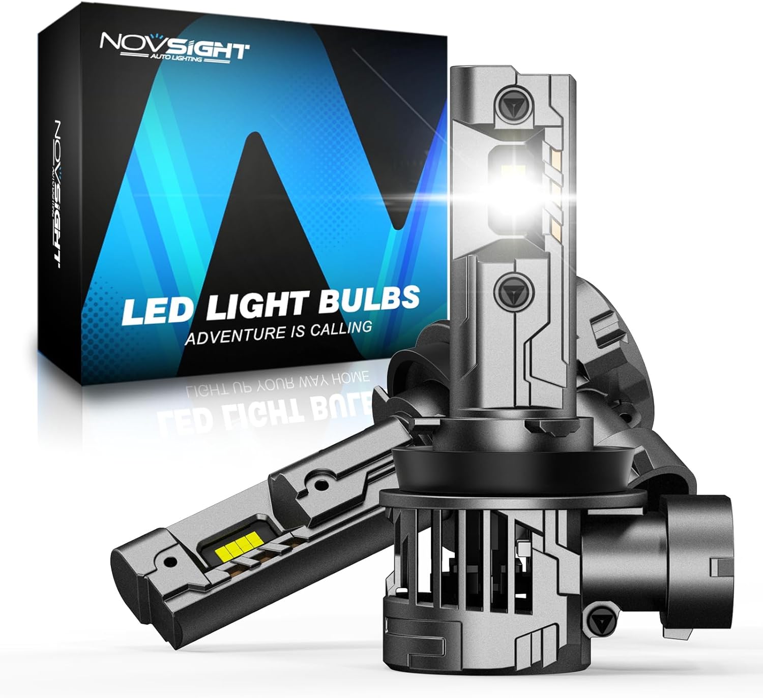 Detalle de NOVSIGHT H11 LED Headlight Bulbs – 36000LM, 100W, 6500K Cool White, 1:1 Plug‑and‑Play H11 Conversion Kit (Pack of 2)