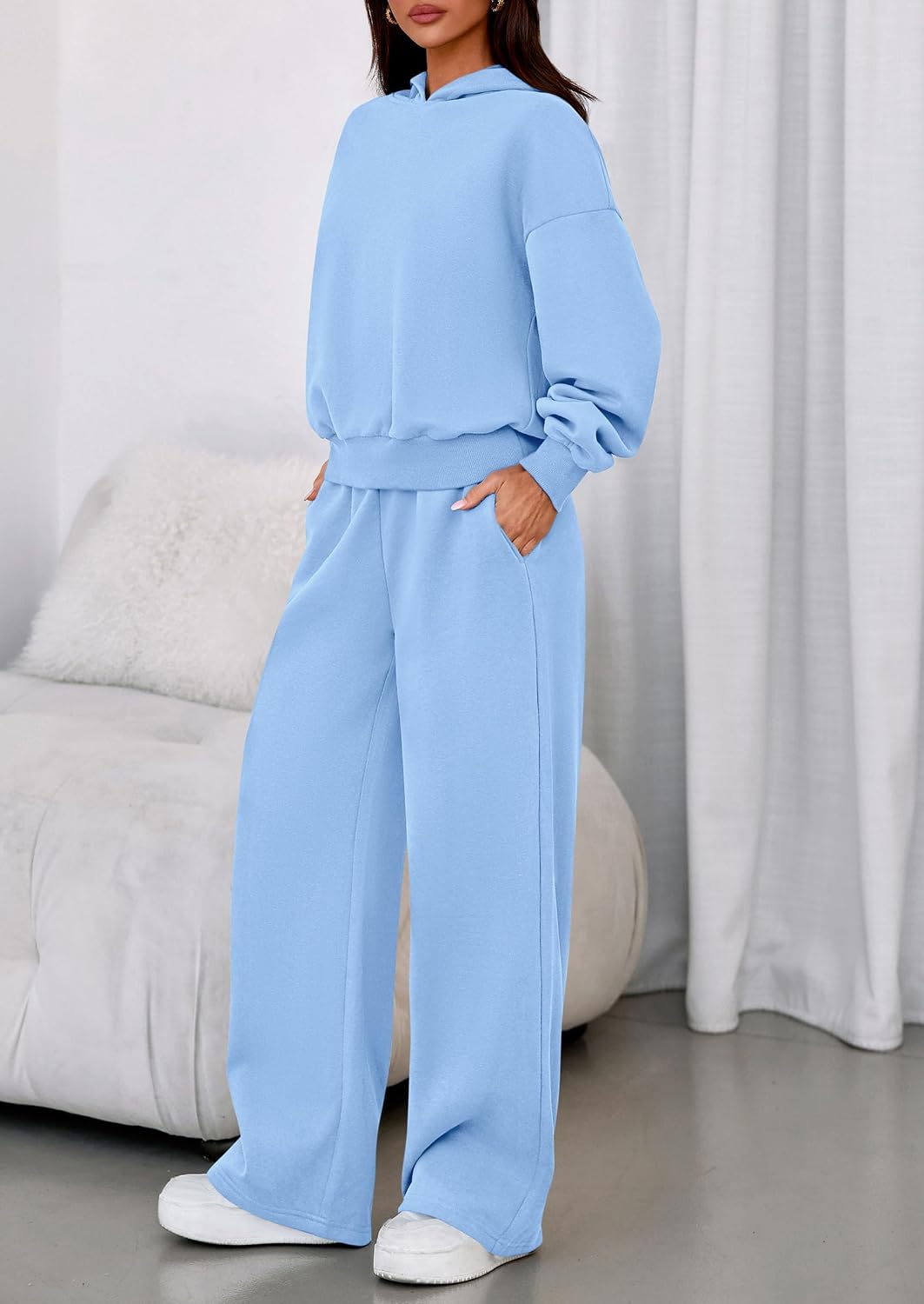 Detalle de PRETTYGARDEN Women's Sweatsuits 2-Piece Set (2026) Casual Winter Hoodie & Wide-Leg Sweatpants