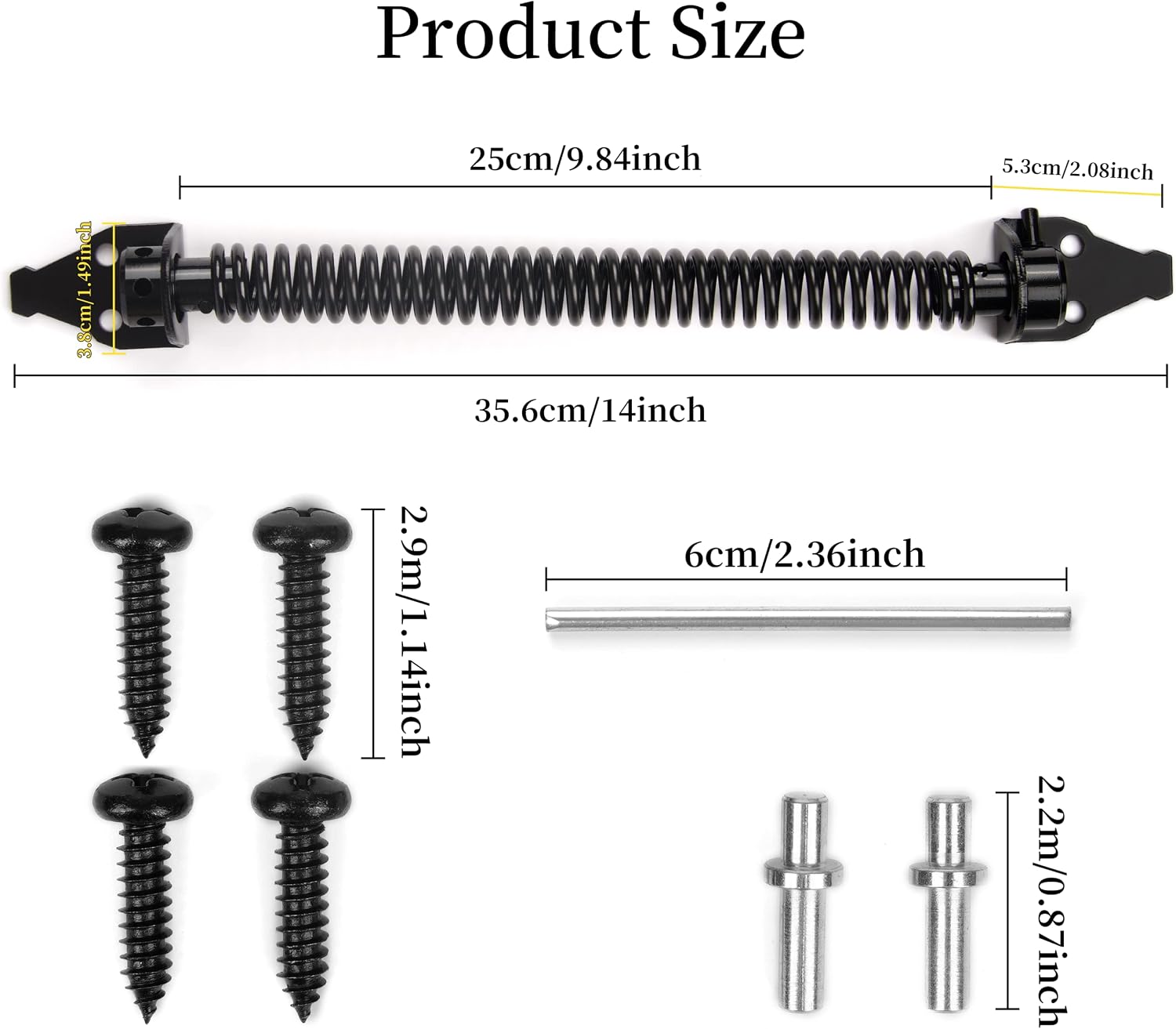 Detalle de 14 Inch Self-Closing Gate Spring Hardware for Wooden Gates – Adjustable, Durable Black Gate Closer