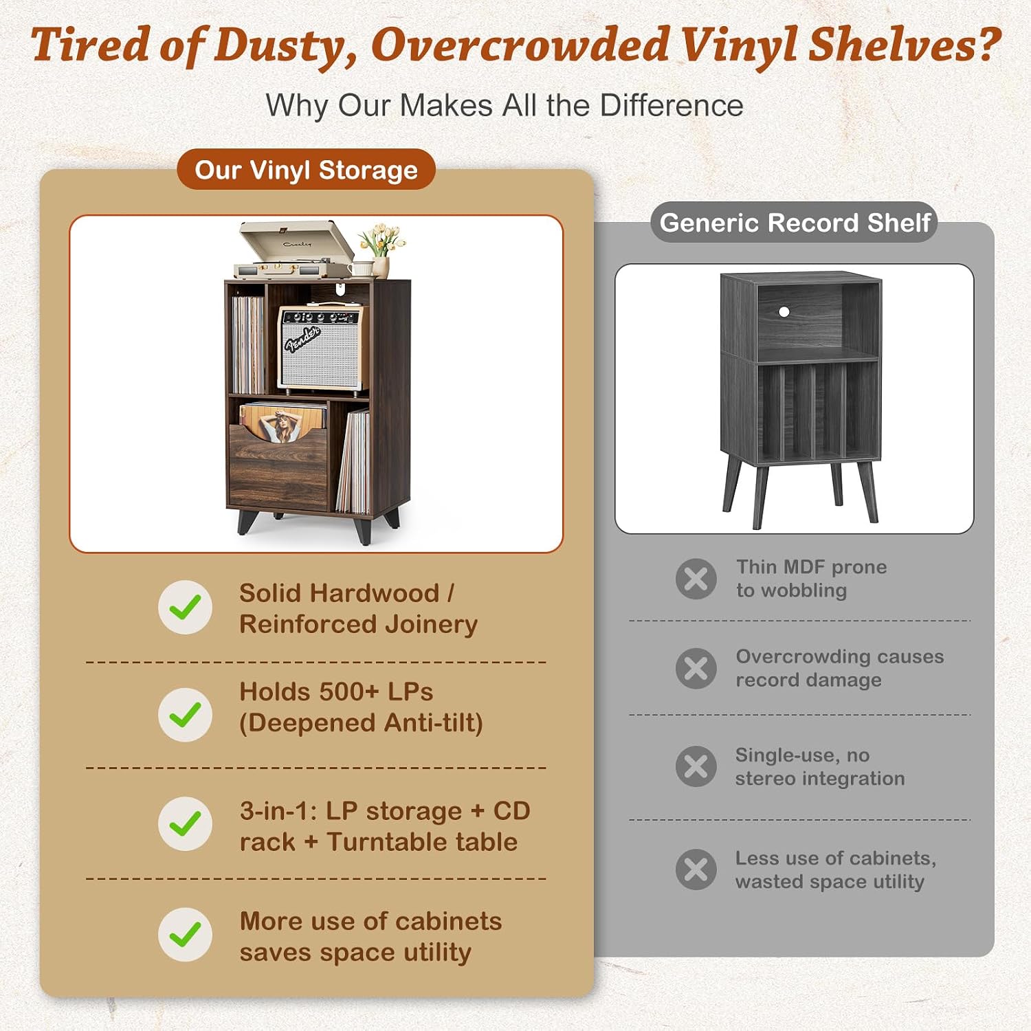 Thumbnail 6 de Bikoney JIANLE S-01 vinylkast met lade, houten draaitafelmeubel tot 50 kg