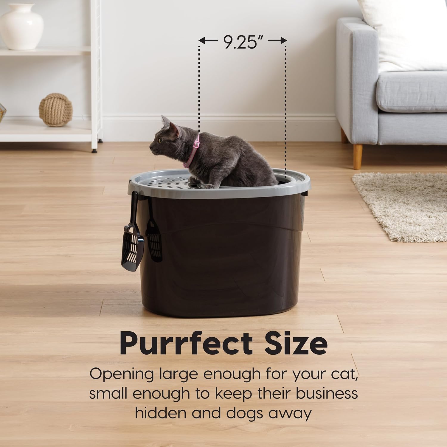 Detalle de IRIS USA 589628 Top Entry Cat Litter Box, Large, Hooded Black/Gray