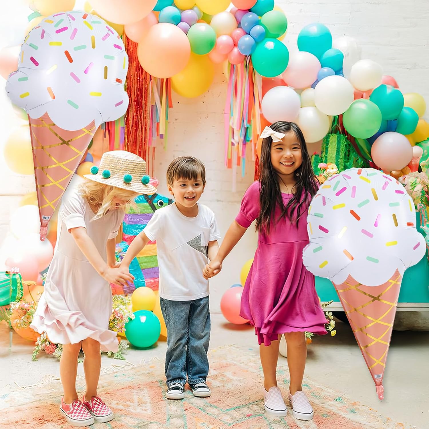 Thumbnail 4 de 32 Inch Ice Cream Cone Balloon Kit: Giant Sprinkle Foil Balloons (2-Pack) for Summer Parties