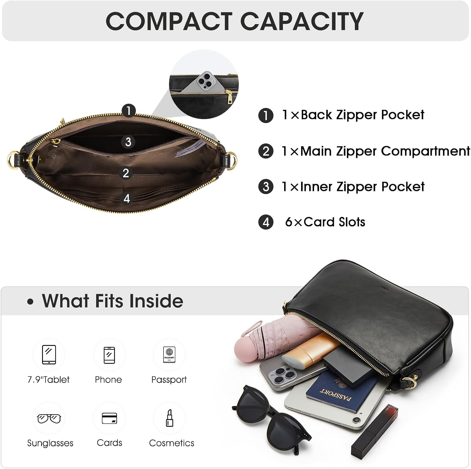 Detalle de Kattee Sac à bandoulière en cuir pour femme – petit sac clair avec bandoulière amovible