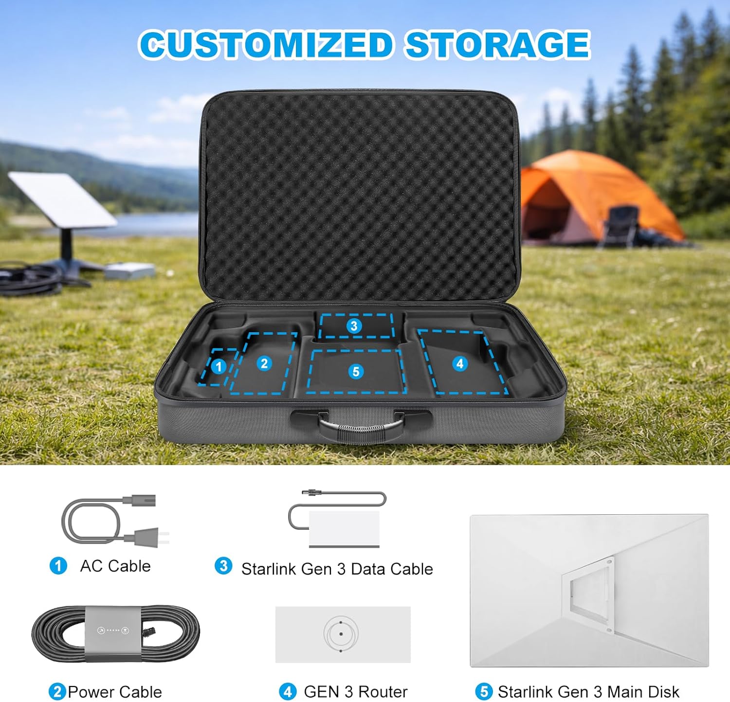 Detalle 2 de Bsteciar Starlink Gen 3 Koffer – staubdichter Standardkoffer mit Innenaufteilung für Reisen & Outdoor (Grau)