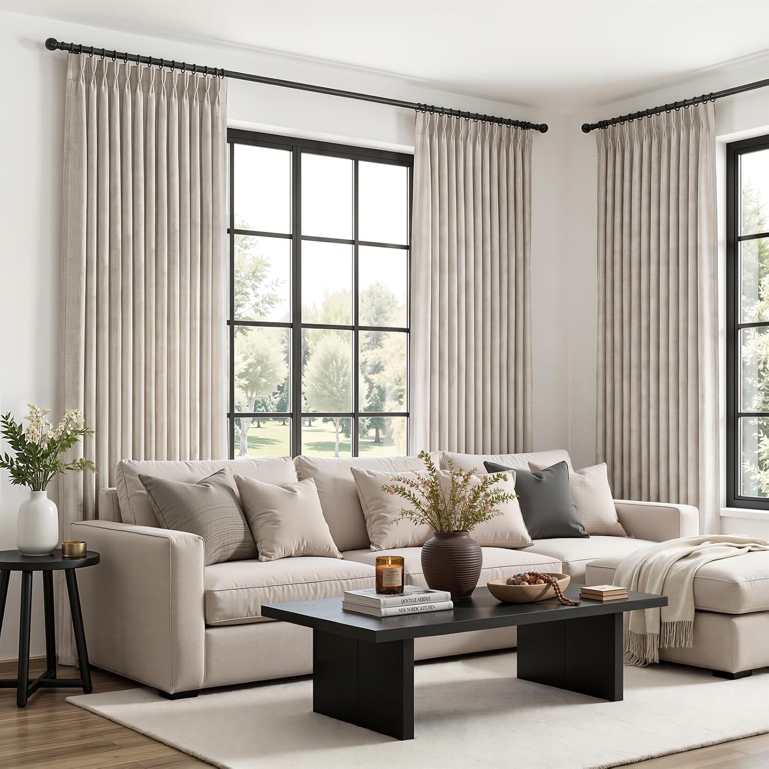 Thumbnail 1 de QJmydeco Semi Sheer Curtains, 108-Inch Pinch-Pleated Linen Blend Panels