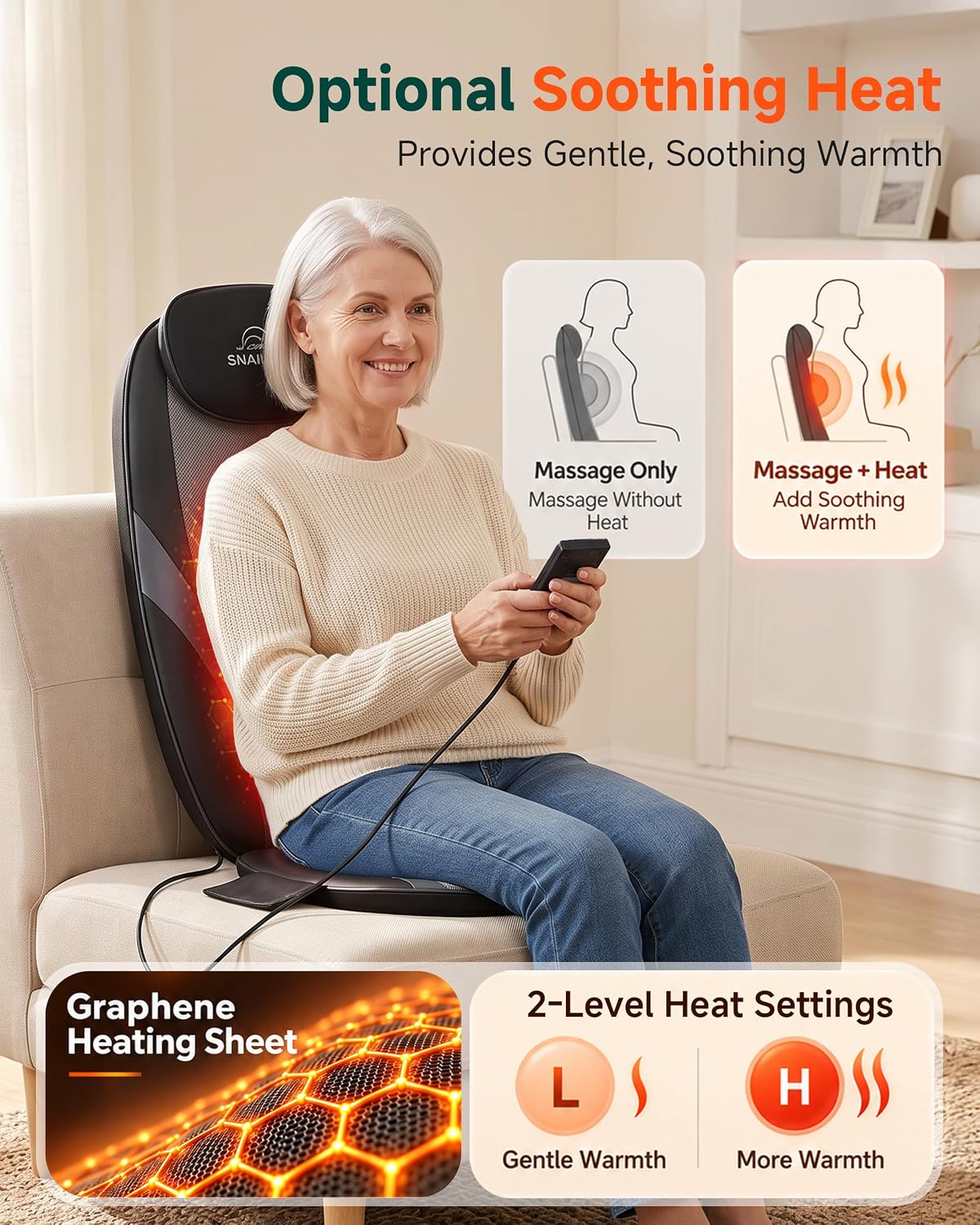 Detalle de Snailax 2026 Upgraded Shiatsu Roller Back Massager with Heat — Deep Tissue Chair Pad for Home or Office