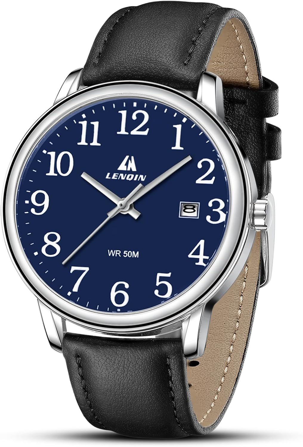 Detalle de Herren Analog-Quarzuhr 38 mm mit Datum, 3 ATM wasserdicht – Easy Reader mit Lederarmband