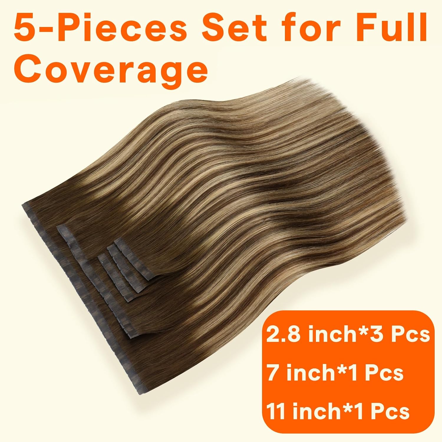 Detalle de Full Shine Butterfly Weft Human Hair Extensions 22 Inch, 100g, 5 Pieces — Brown Ombre Honey Blonde