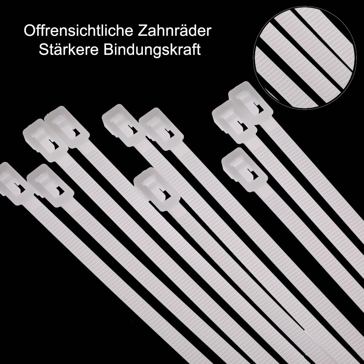 Thumbnail 3 de Rluobo Kabelbinder Wiederverschließbar 100 Stück, 300 mm x 4,8 mm – UV-beständig, Nylon 66