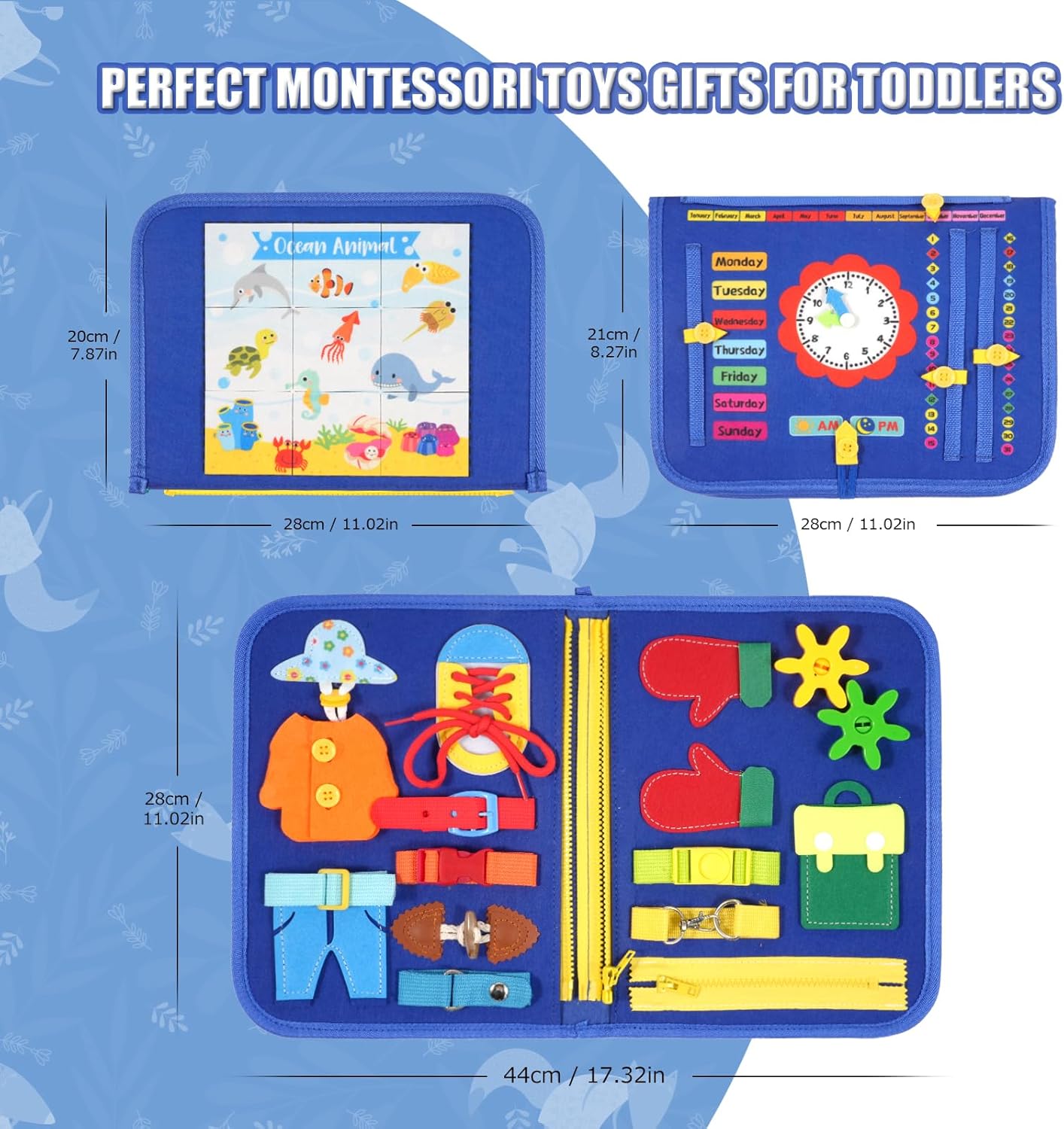 Thumbnail 5 de Montessori Busy Board sensory activity board (Navy blue) for ages 1–6