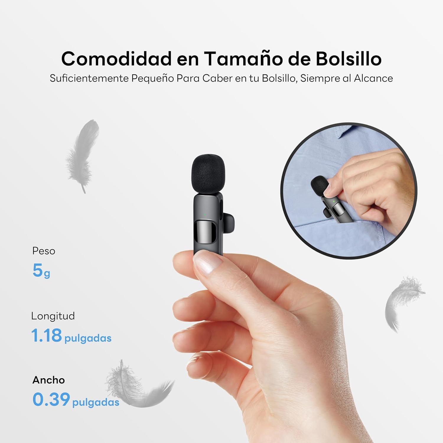 Detalle 2 de Qhot Micrófono Inalámbrico Dual para iPhone y Android con Cancelación DSP