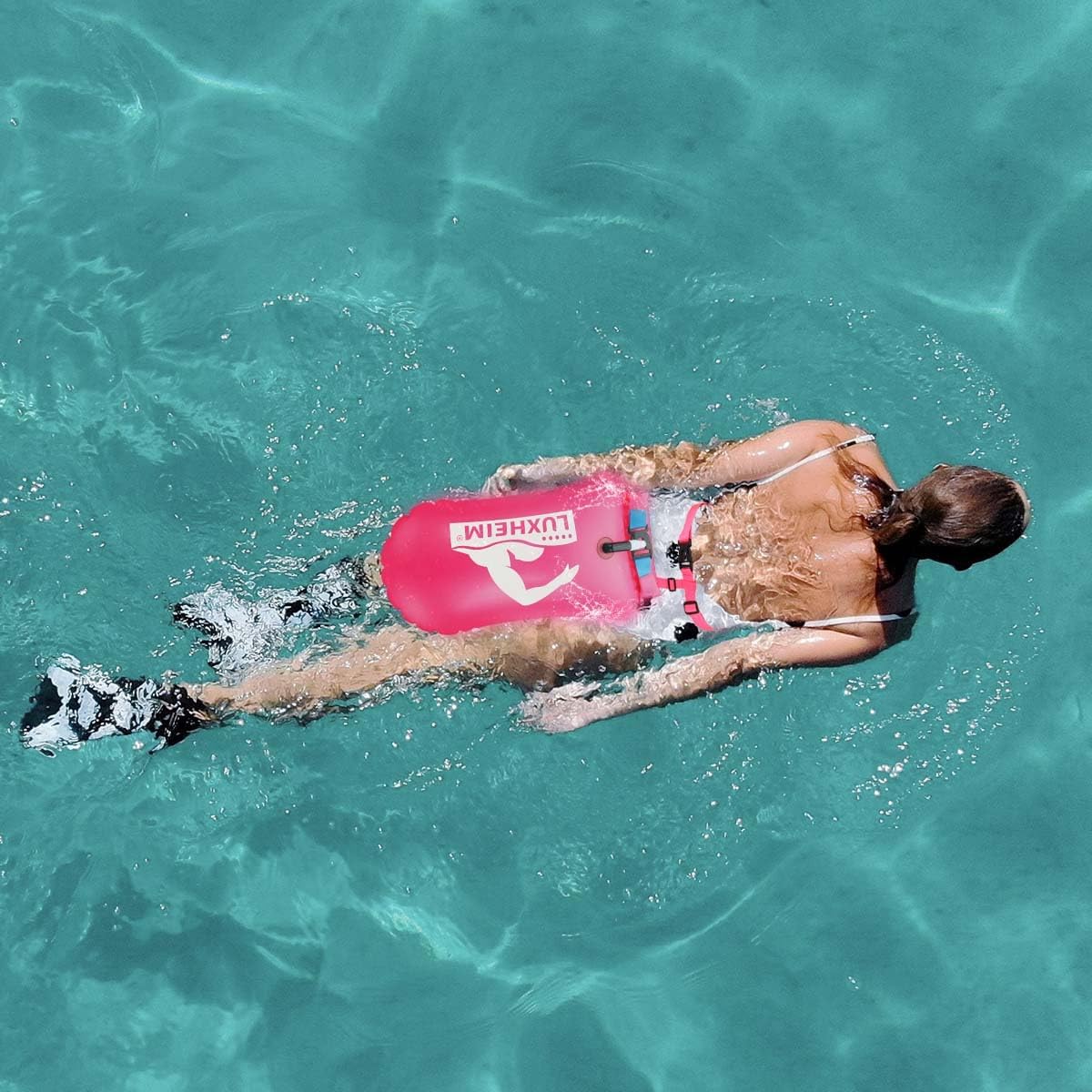 Detalle de LUXHEIM 2er Pack Schwimmboje Schleppschwimmer für Open Water – gut sichtbar, wasserdicht & trockenes Fach