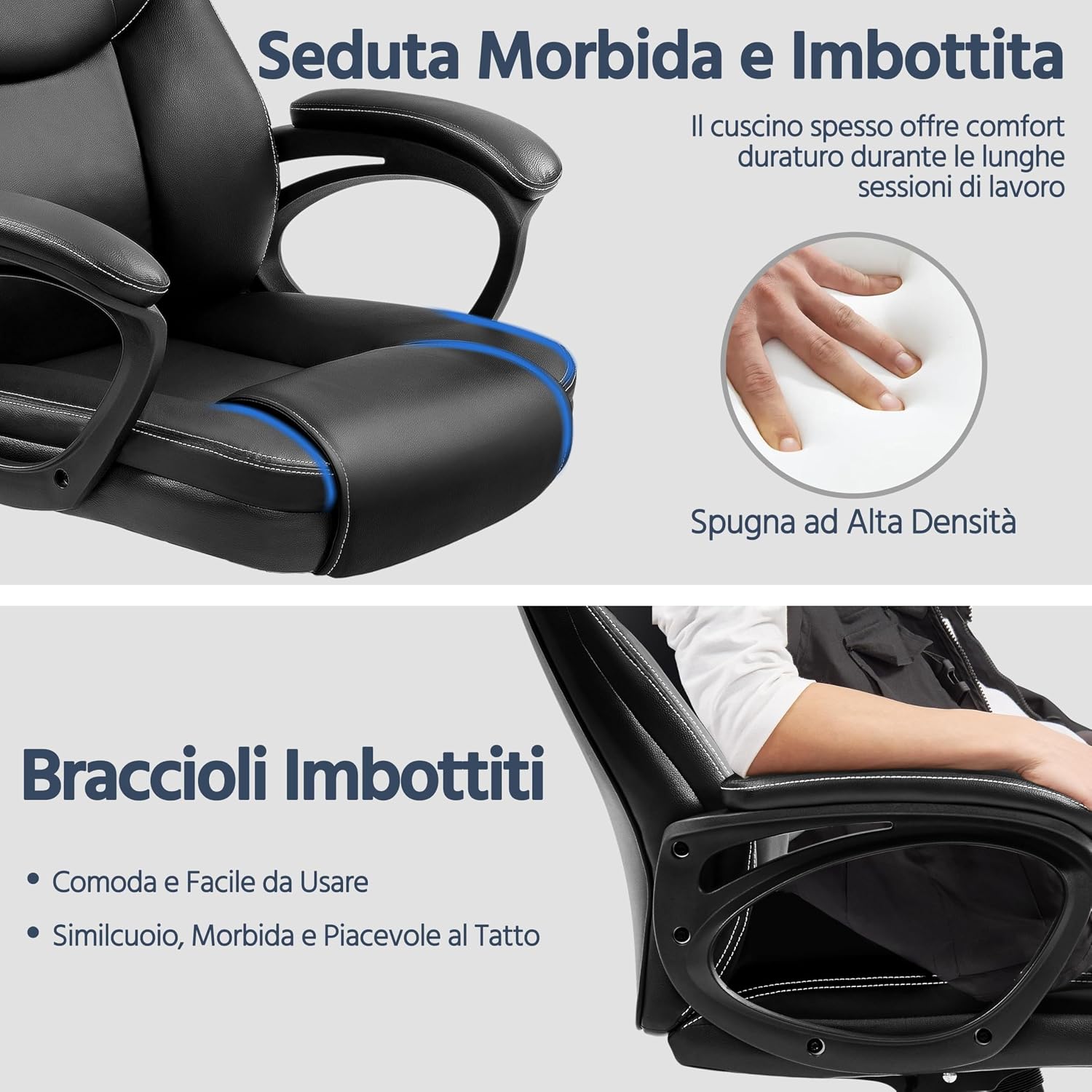 Detalle 2 de Yaheetech Sedia Ufficio Presidenziale Ergonomica in Finta Pelle Imbottita, Ruote e Reclinabile