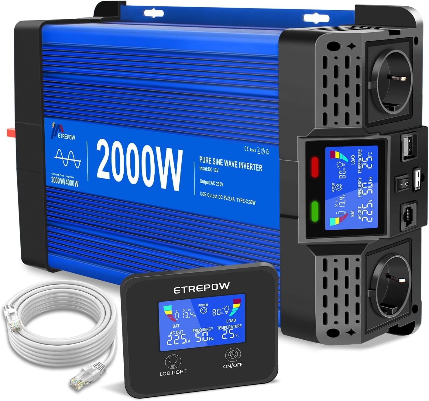 Detalle de ETREPOW Convertisseur 2000W Pur Sinus 🔌