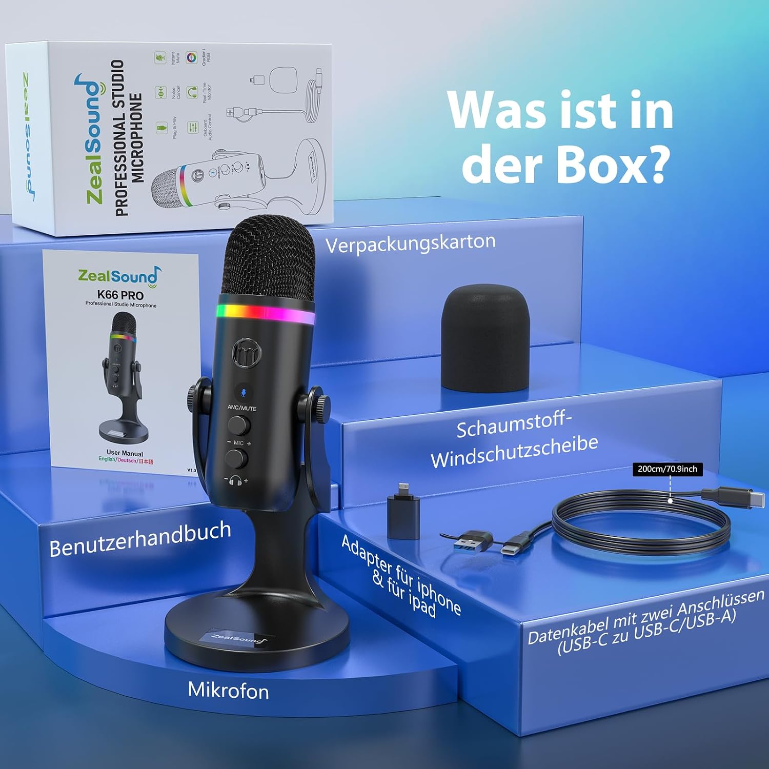 Thumbnail 6 de Zealsound K66 Pro USB Kondensator-Mikrofon – Plug & Play für PC, Laptop, Gaming & Streaming