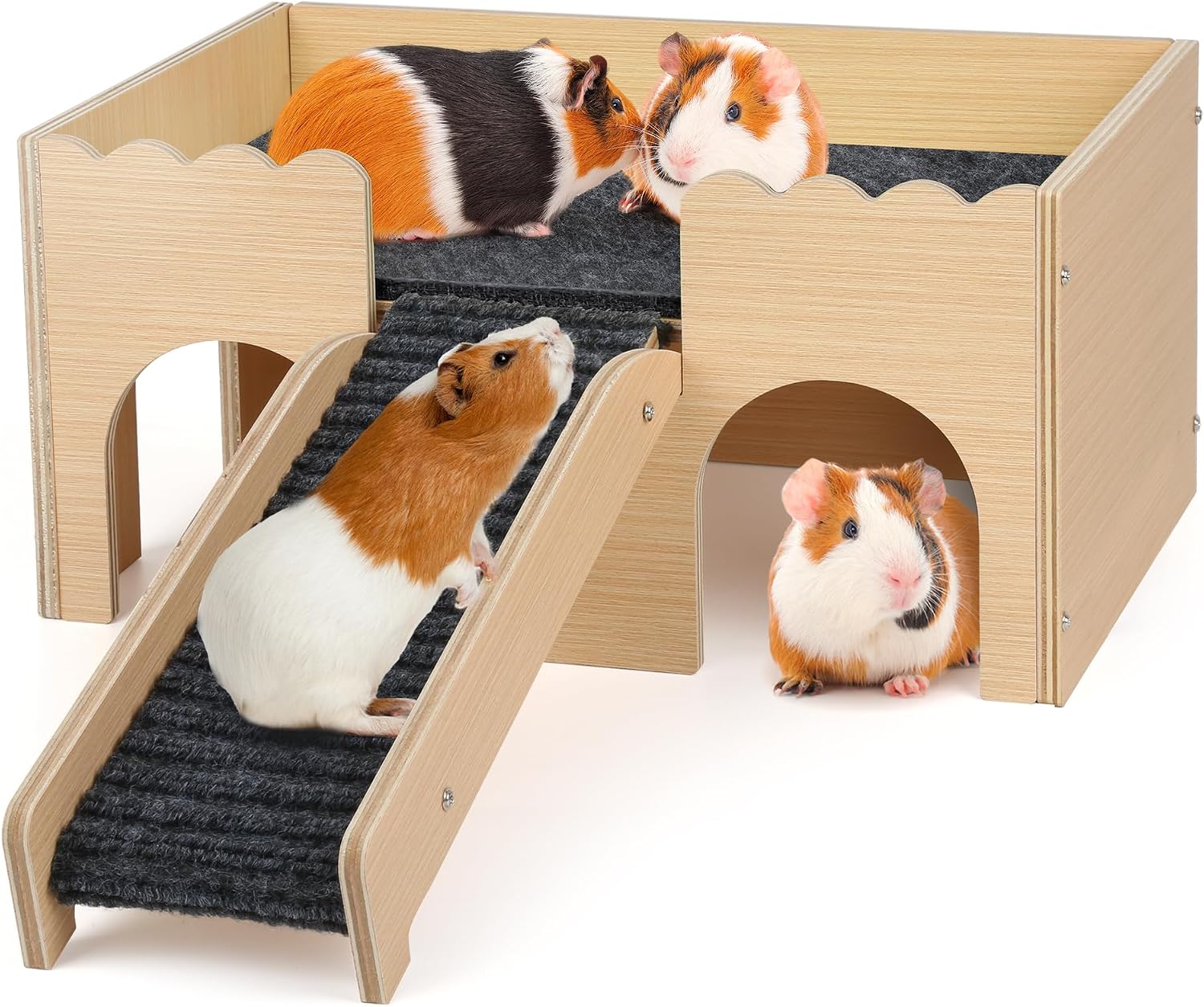Guinea Pig Castle: Large Wooden Hideout with Stairs for Small Pets