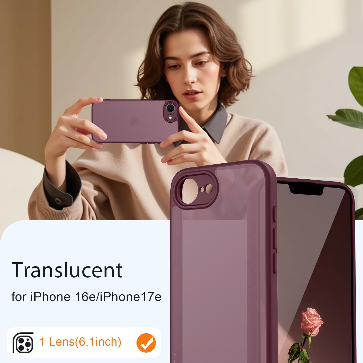 Thumbnail 1 de KPPIT iPhone 16e/17e Case — Frosted Translucent Wine Red, Military-Grade Shockproof Protection