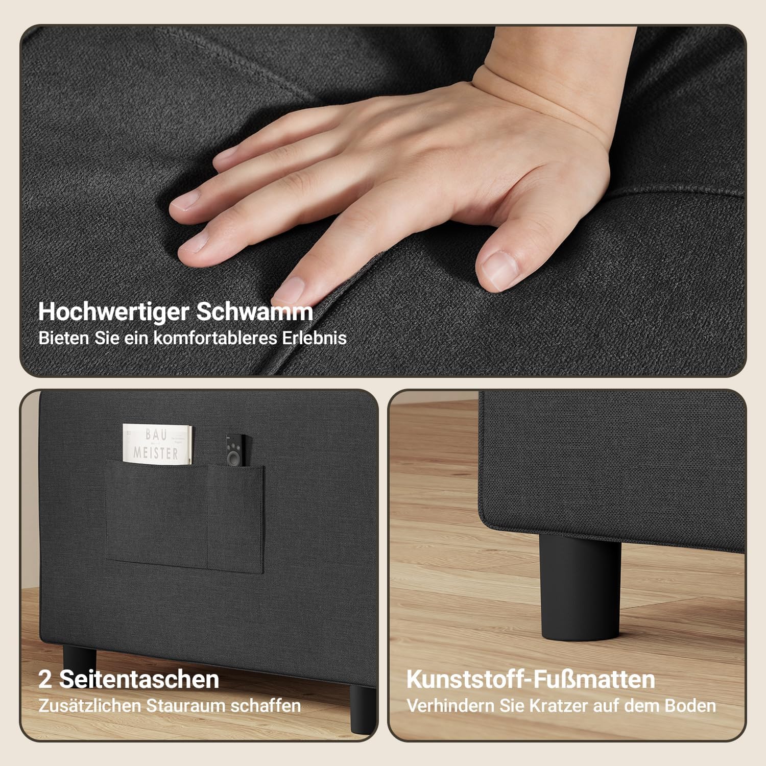 Thumbnail 5 de Xbro 3-in-1 fauteuil-bed, inklapbaar, donkergrijs met verstelbare rugleuning