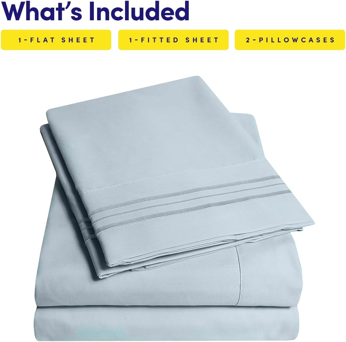 Thumbnail 2 de 1500 Supreme Collection Twin Sheet Set (Misty) by 1500 Supreme Collection — 3-Piece Extra-Soft Sheets with Stay-in-Place Straps