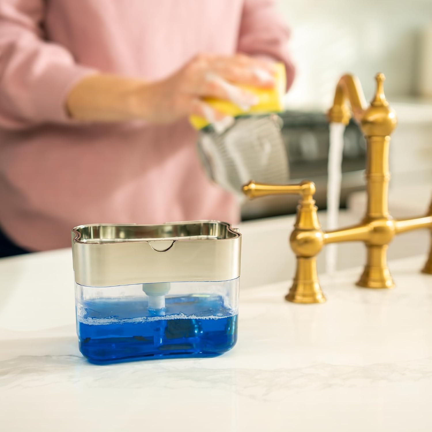 Thumbnail 3 de S&T INC. Dish Soap Dispenser and Sponge Holder for Kitchen Sink — Metallic Silver, 13 Ounces