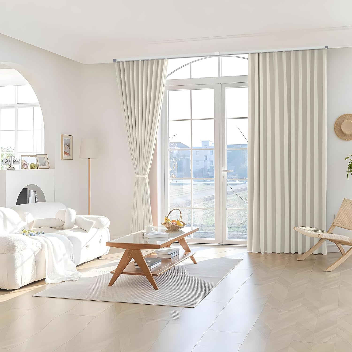Detalle 2 de Pealybora Telescopic Curtain Track, Ceiling-Mount Aluminium Rail, Hooks, 3.2-7.8 FT