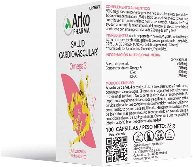 Thumbnail 1 de Arkopharma Omega 3 Cápsulas 100 - Salud Cardiovascular y Cerebro 🧠❤️