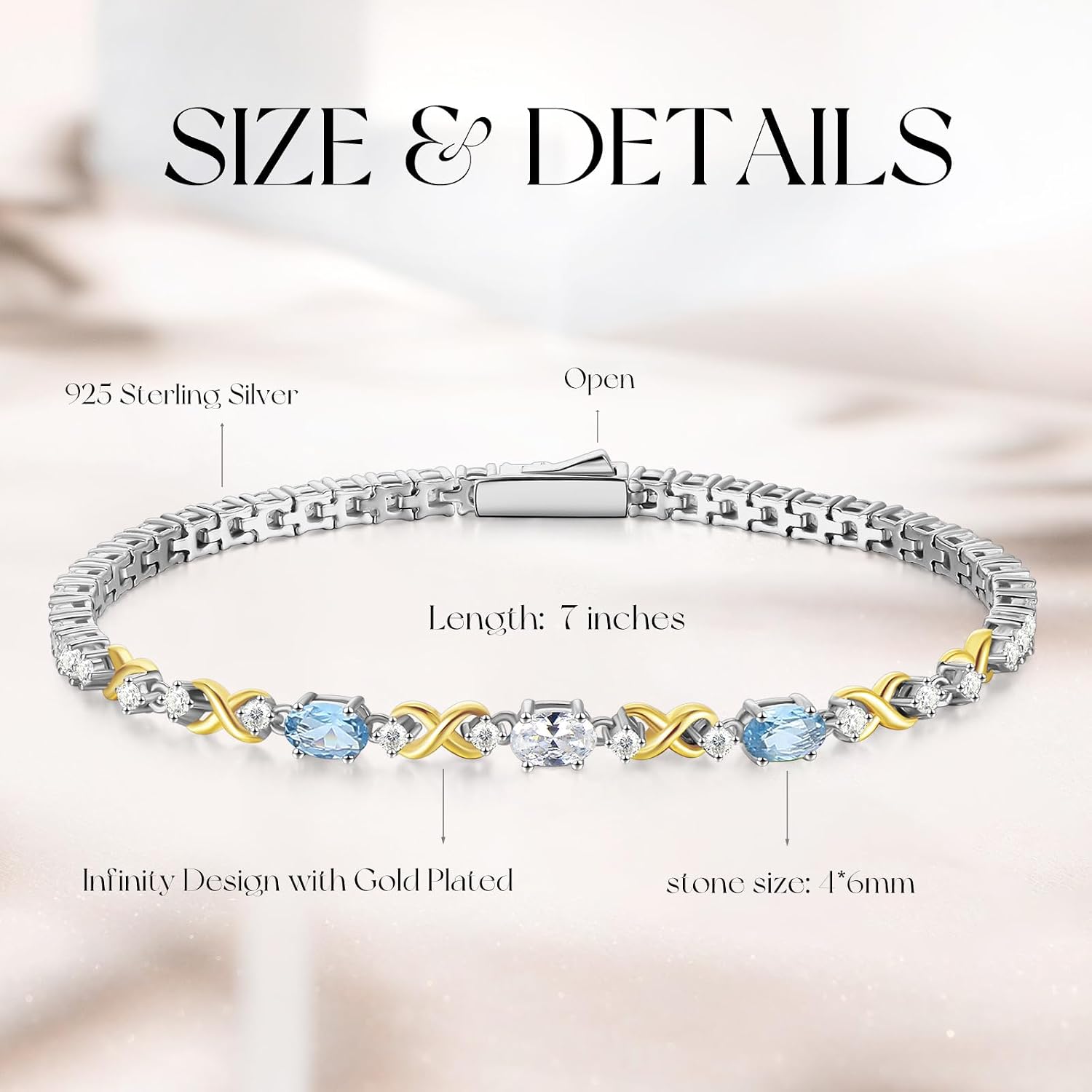 Thumbnail 2 de FANCIME Silber Tennisarmband für Damen (925 Sterling Silber) mit doppeltem Geburtsstein & Infinity-Look, 18,7 cm