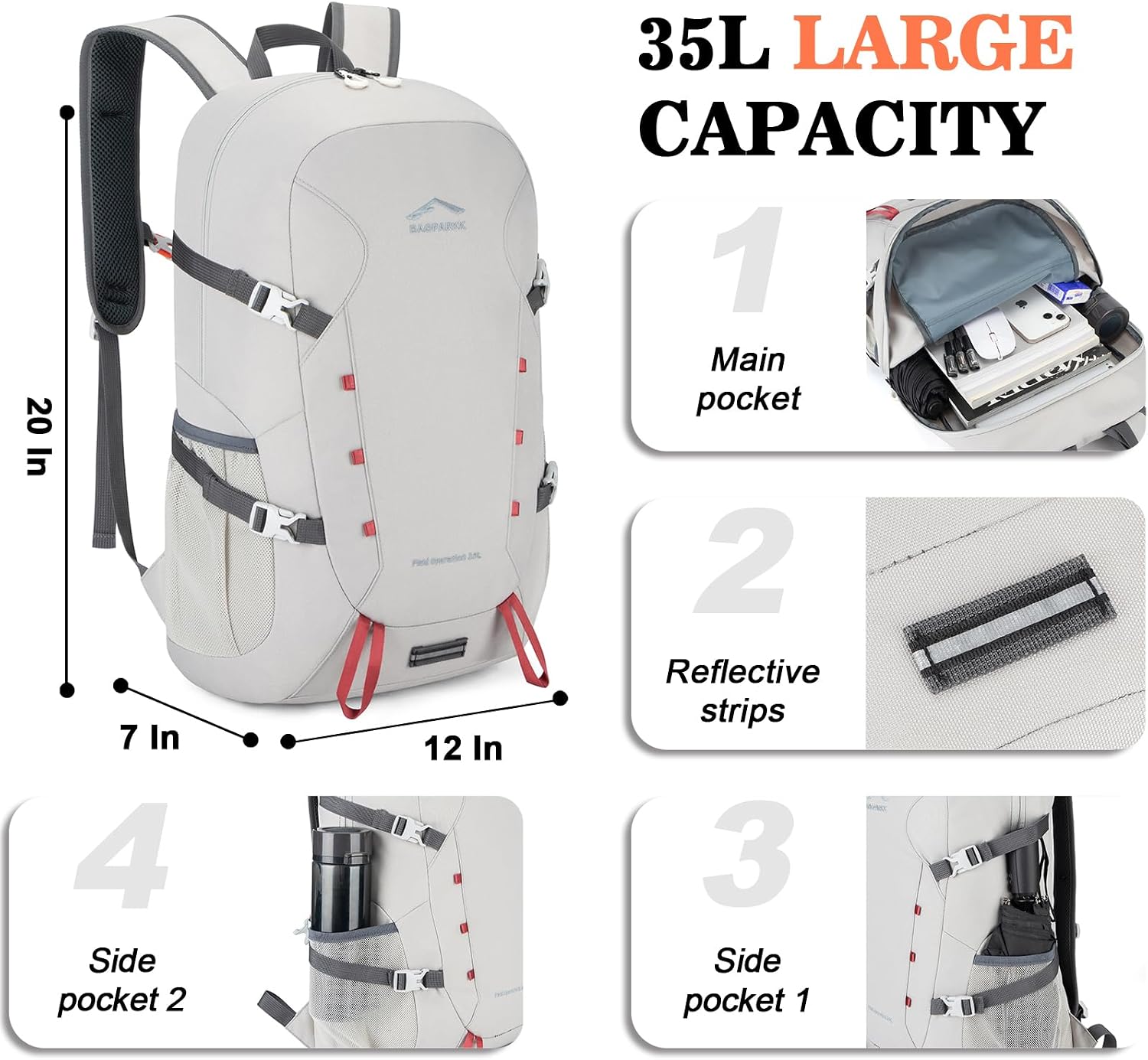 Thumbnail 2 de 35L packable hiking daypack in Light Gray
