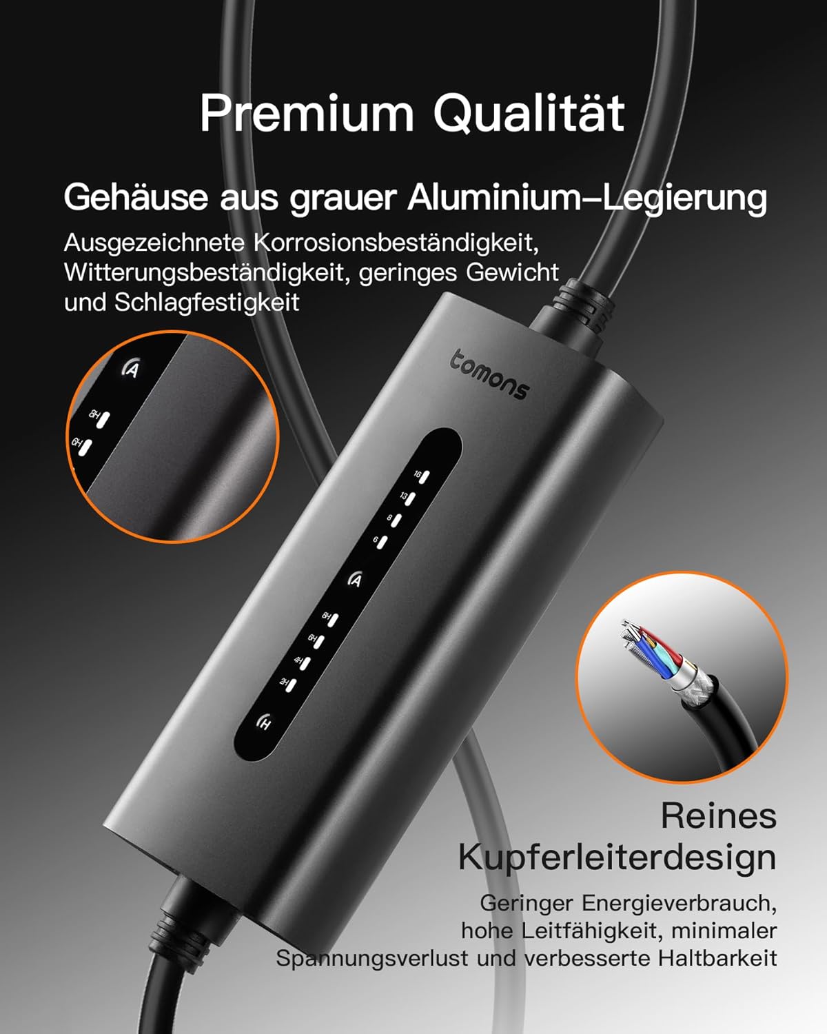 Detalle de Tomons 11kW Mobiles Wandladegerät, 3-Phasen – flexibel, zeitgesteuert & kompatibel mit IEC 62196-2
