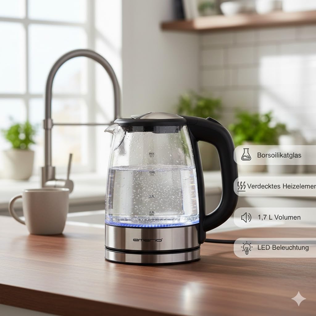 Thumbnail 6 de EMERIO Glas Wasserkocher 1,7 l – 2200 W, blaue LED-Innenbeleuchtung, 360°-Basis, Auto Off – Preis-Leistung ausgezeichnet