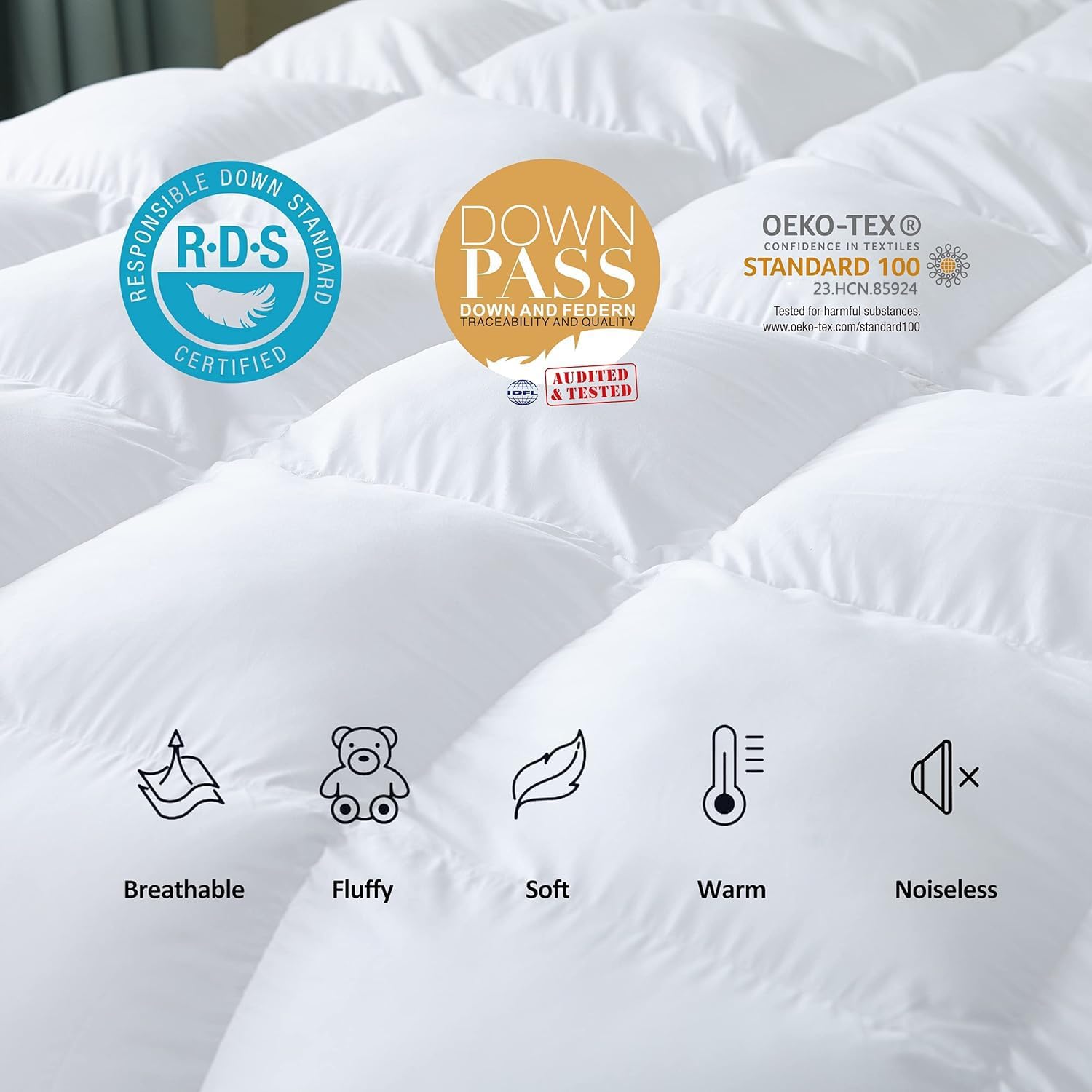 Detalle de CAIMOUR CAI001 Twin/Twin XL Goose Feather Duvet Insert, Cotton Shell, 8 Tabs
