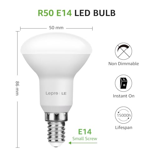 Detalle de Lepro E14 LED Lampe 2700K Warmweiß, R50 4,9W, 470 lm – 5 Stück