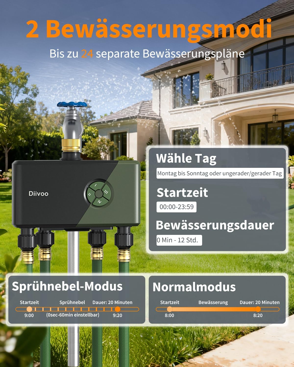 Thumbnail 1 de Diivoo Bewässerungscomputer WLAN 4 Ausgänge