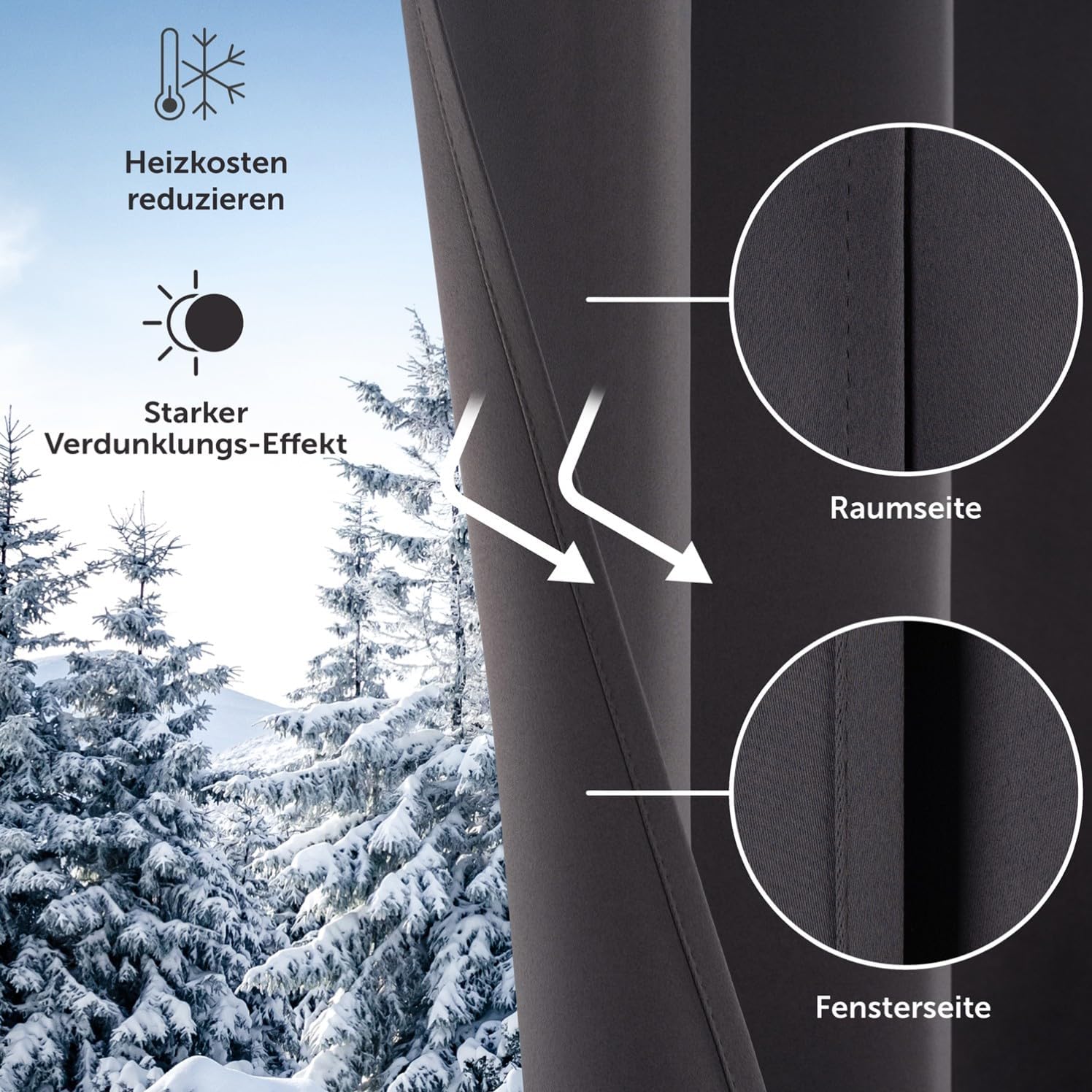 Thumbnail 4 de Blumtal 2er-Set Verdunkelungsvorhänge Blickdicht – Thermovorhänge Anthrazit, 245 x 140 cm