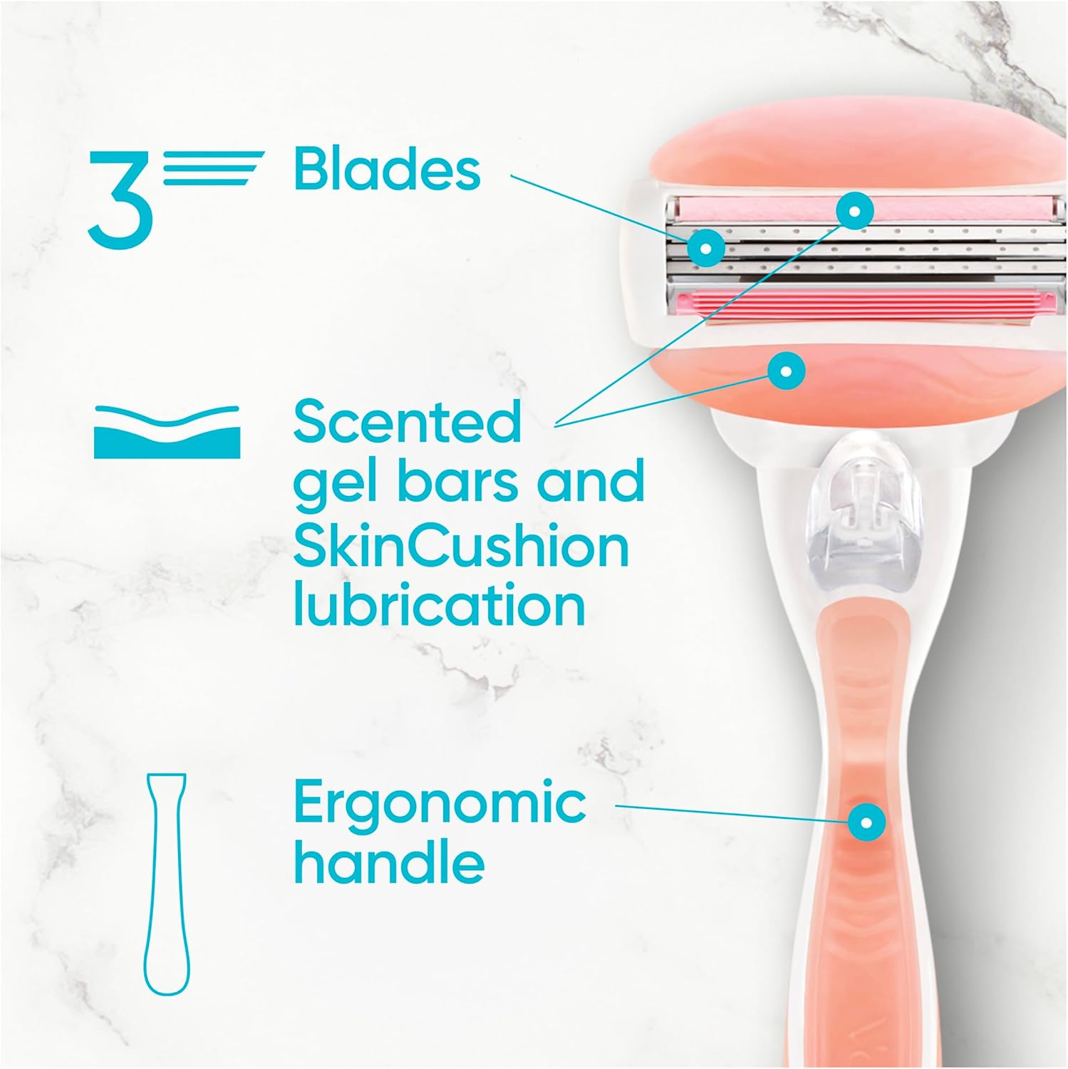 Detalle de Gillette Venus ComfortGlide Spa Breeze Razor with Refill Cartridges, Metal Handle & Shower Holder