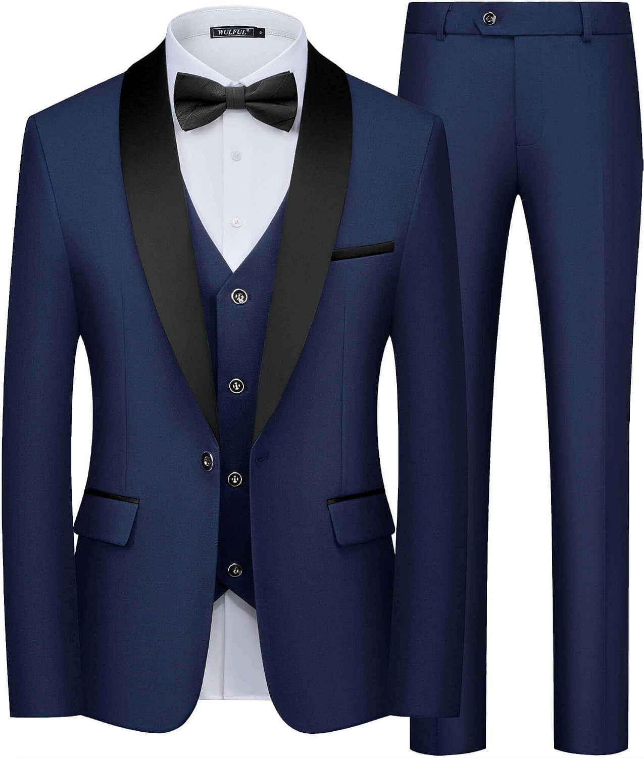 Detalle de WULFUL Men's 3-Piece Slim Fit Tuxedo Set with Shawl Lapel
