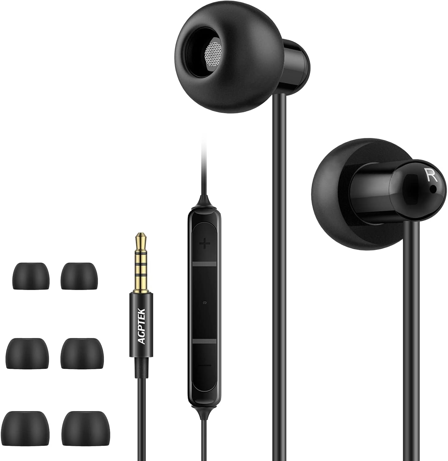 Detalle de AGPTEK Schlafkopfhörer – In-Ear-Kopfhörer mit 3 Paar Ohrstöpsel (S/M/L), 3,5 mm Kabel, ideal zum Schlafen, Reisen und Entspannung