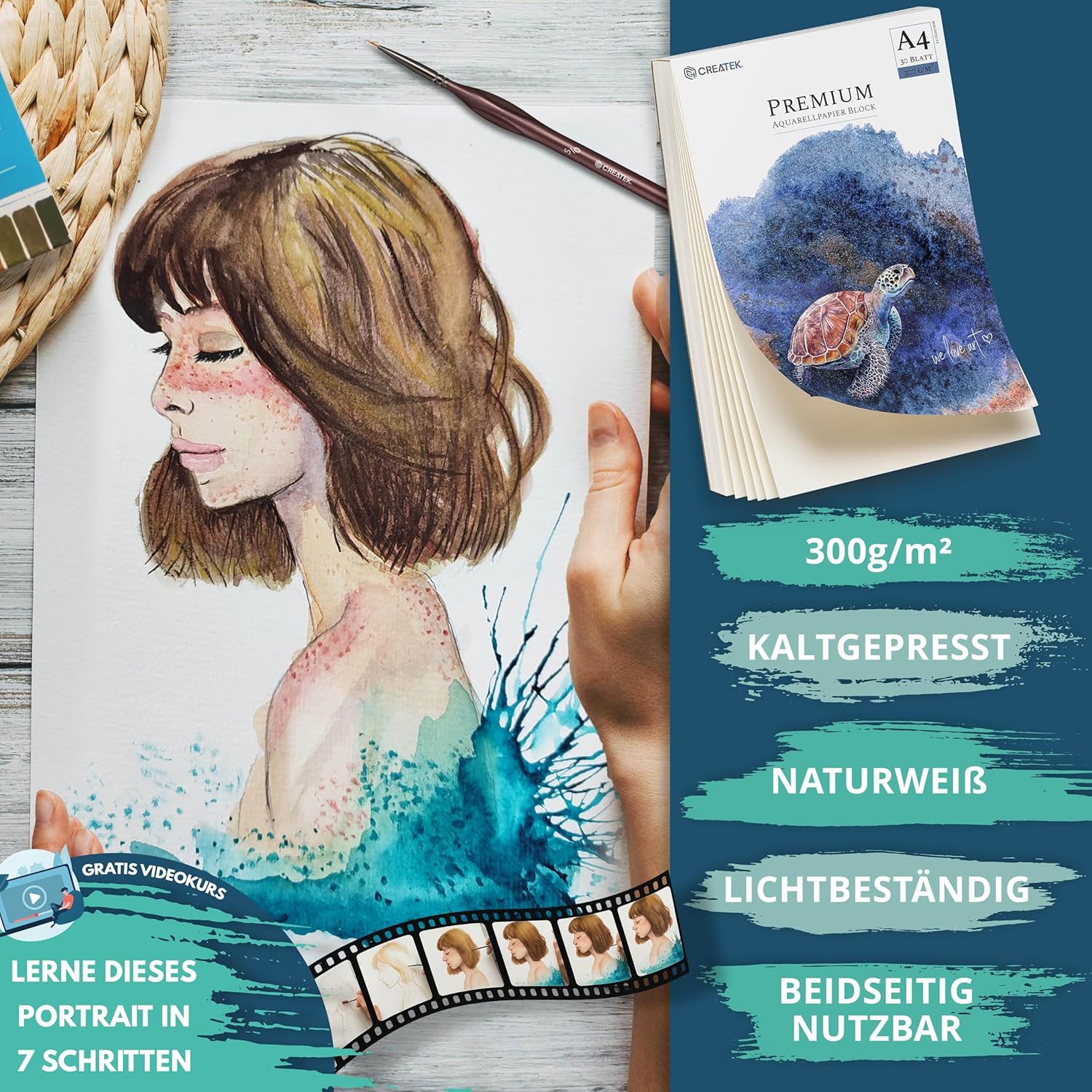 Thumbnail 2 de CreaTek Aquarellpapier A4 300 g 🖌️