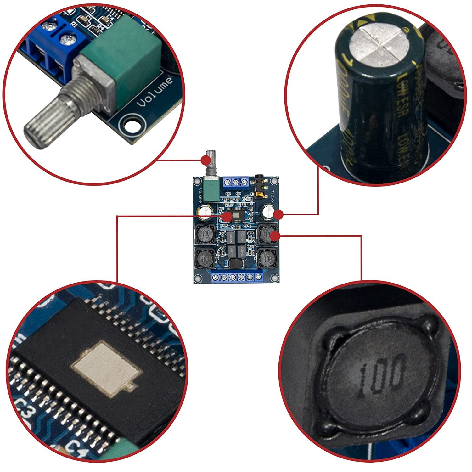Detalle de AZDelivery platine d’amplificateur numérique stéréo compatible TPA3116D2, 2 canaux (2 x 50W) 12/24V, entrée 3,5 mm