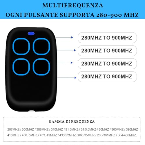 Detalle de Telecomando Cancello Universali 4 in 1 Soleilx – Rolling Code multi‑frequenza 280–868 MHz