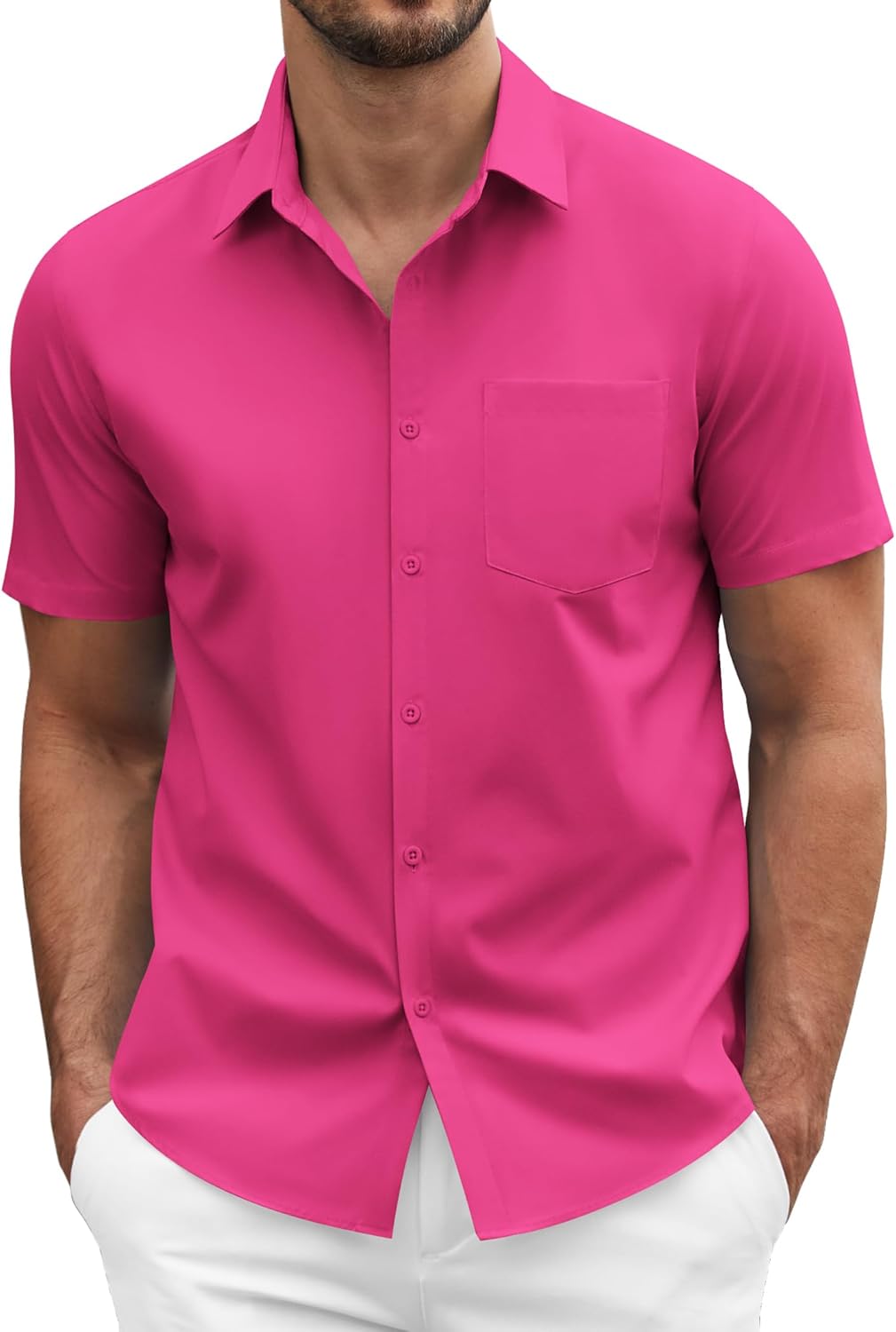 Detalle de COOFANDY Men’s Short Sleeve Casual Button-Down Shirt with Pocket (Business & Untucked Wear)