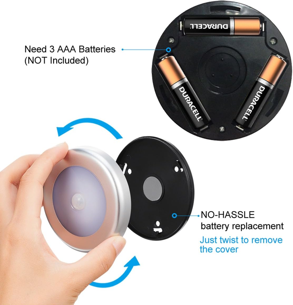 Thumbnail 4 de AMIR Nachtlicht mit Bewegungsmelder – 3er Set Silber, batteriebetrieben, Auto ON/OFF