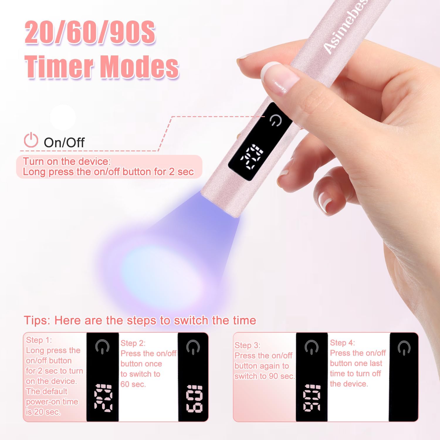 Thumbnail 3 de Asimebesty Lampe UV ongles gel mini portable LED rechargeable 3W (395 nm) avec support