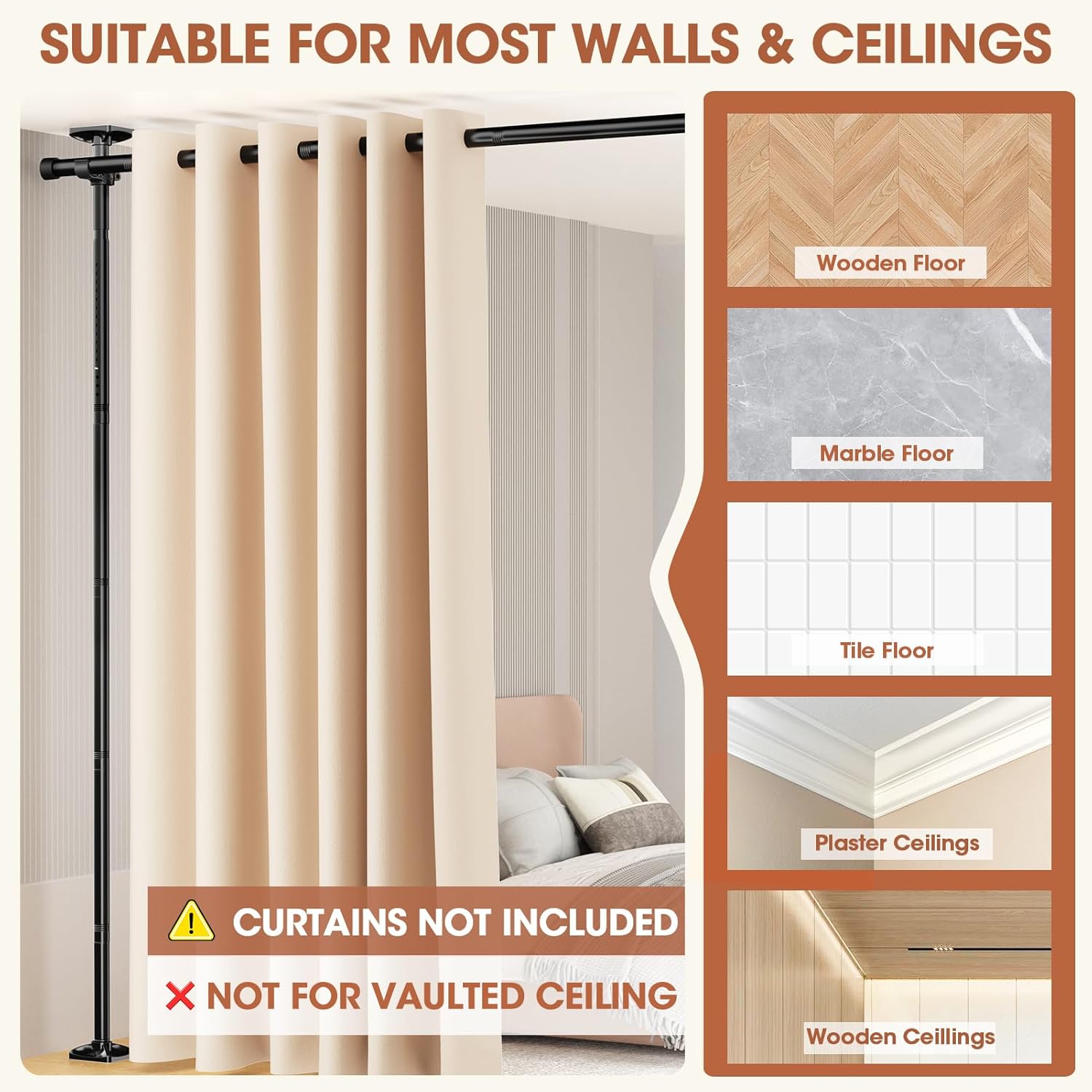 Thumbnail 3 de SUNALLY No-Drill Curtain Rod Room Divider, 4-10 ft Adjustable Wall Separator 🧱