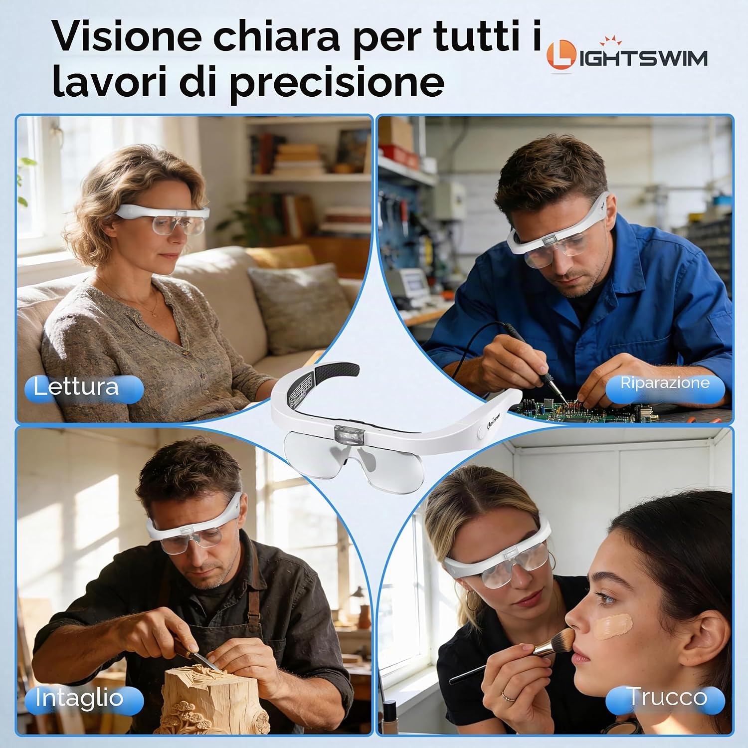 Thumbnail 6 de Lente d'ingrandimento LED Lightswim: 4 lenti intercambiabili, ricaricabile e mani libere
