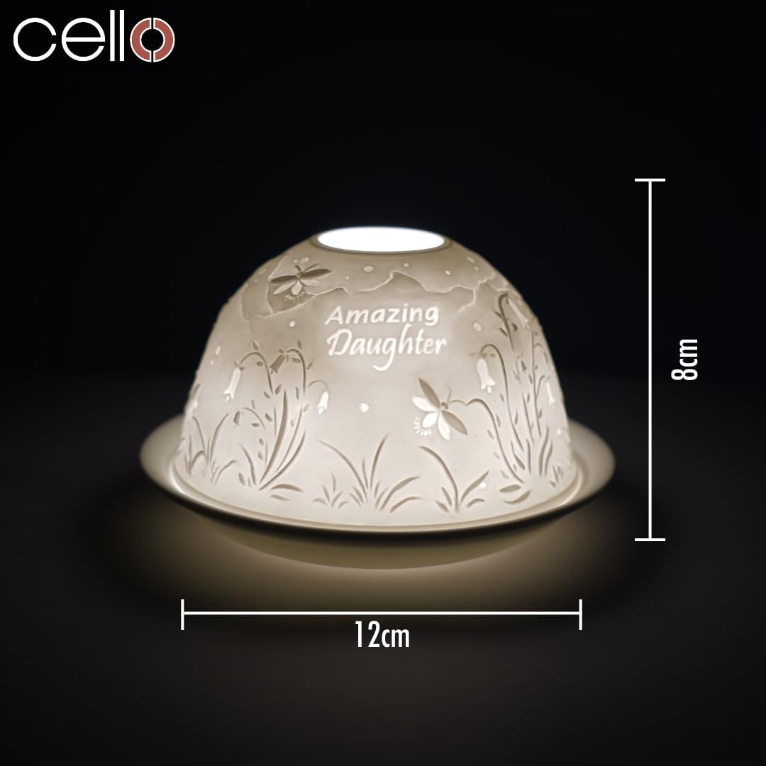 Detalle de Cello Cello Porcelain Tealight Holder Dome – “Amazing Daughter” 3D lithophane dome LED tealight warmer