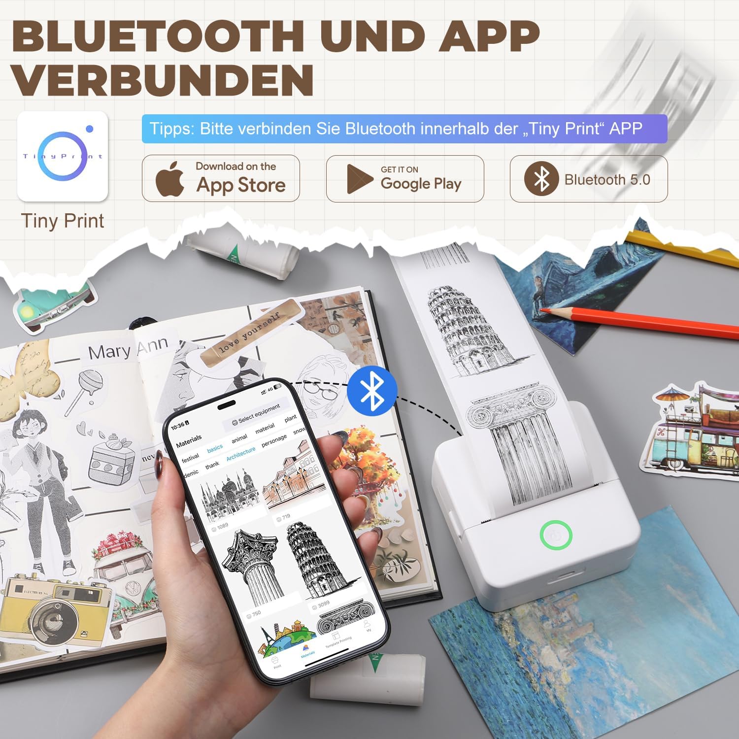 Thumbnail 1 de PRAOAHEI Mini Drucker 10 Rollen 🖨