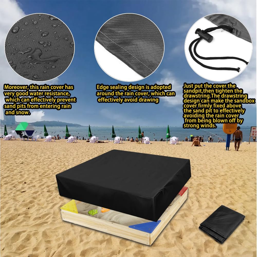 Thumbnail 2 de Sandkasten-Abdeckung wasserdicht aus 210D Oxford-Stoff (150 × 150 × 20 cm, schwarz) mit Kordelzug