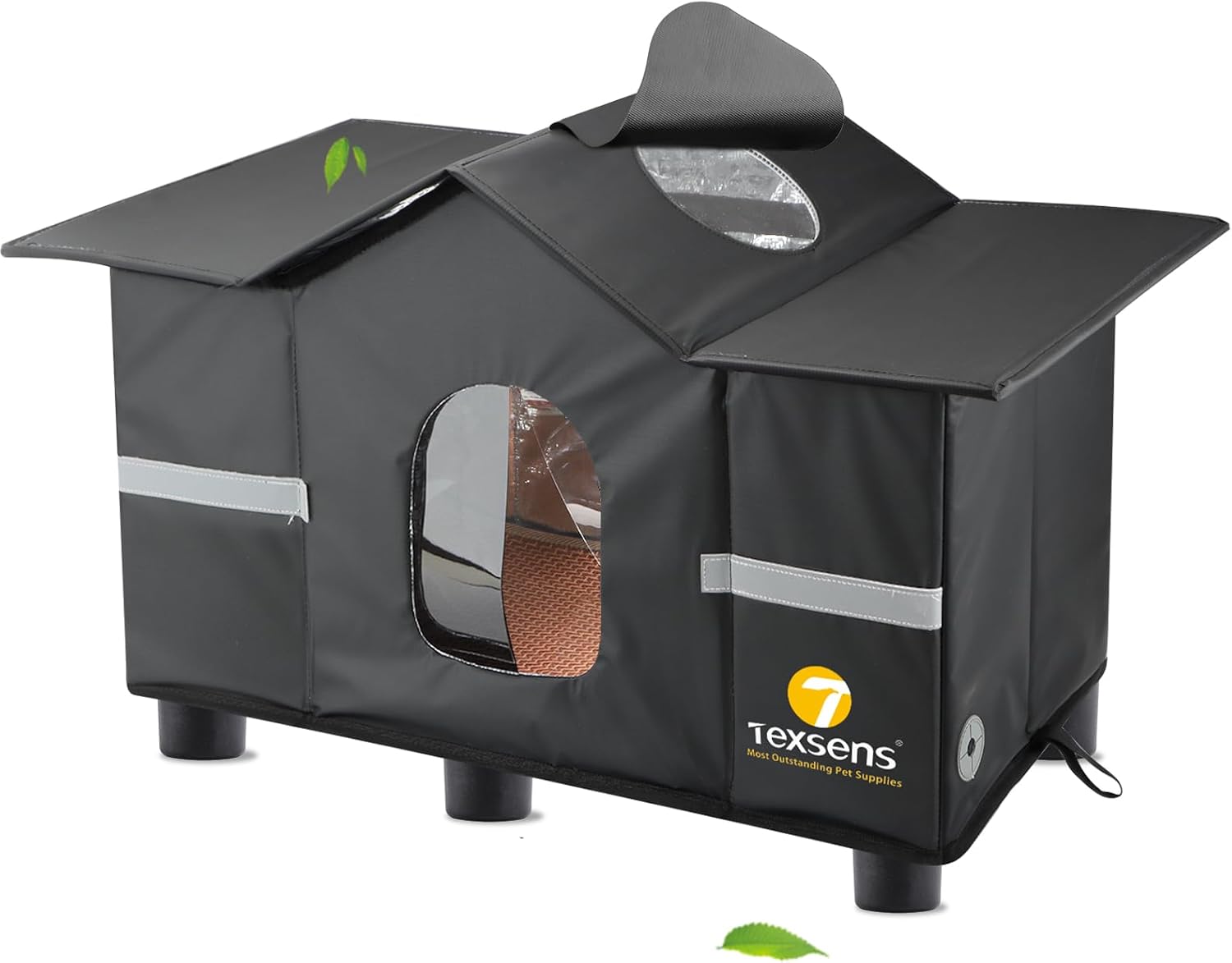 Detalle de Texsens OLI-MW-L-MatteBlack Outdoor Cat House, Insulated and Elevated