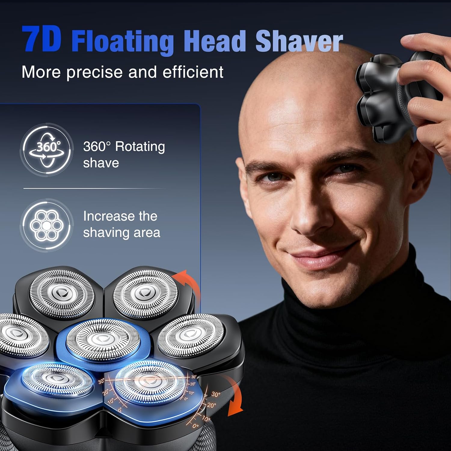 Detalle 2 de Kensen 7D Head Shavers for Bald Men – USB-C, Wet & Dry Rotary Shaver